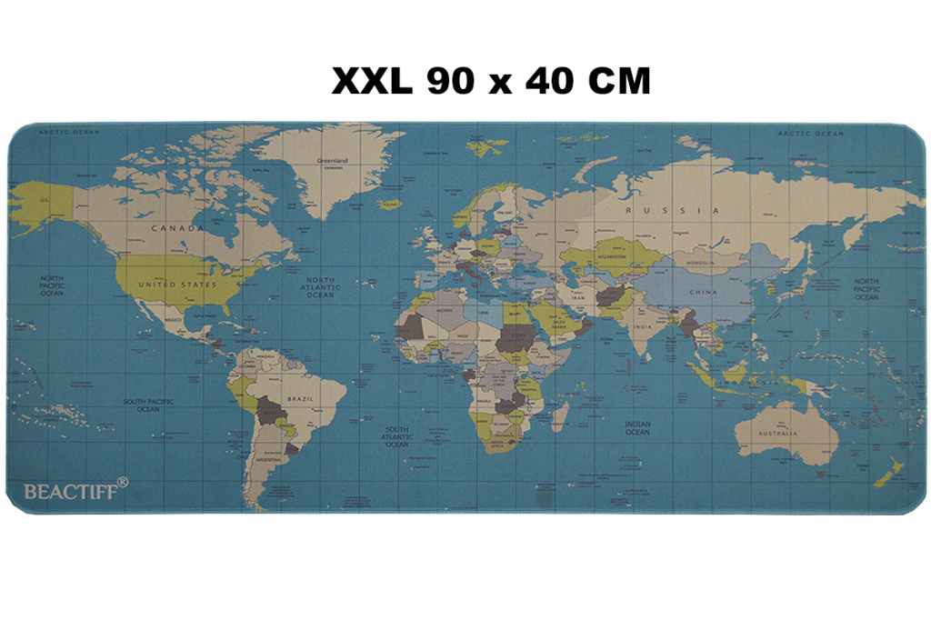 Kleurrijke antislip muismat met wereldkaart | 90 x 40 cm 